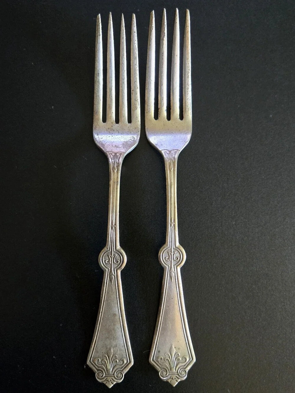 Vintage Rogers & Bros Silverplate Dinner Forks Pair Art Deco Pattern Flatware